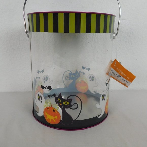 Halloween Gift Container Pail Bucket Trick or Treat Pumpkin Ghost Black Cat New - Picture 4 of 9
